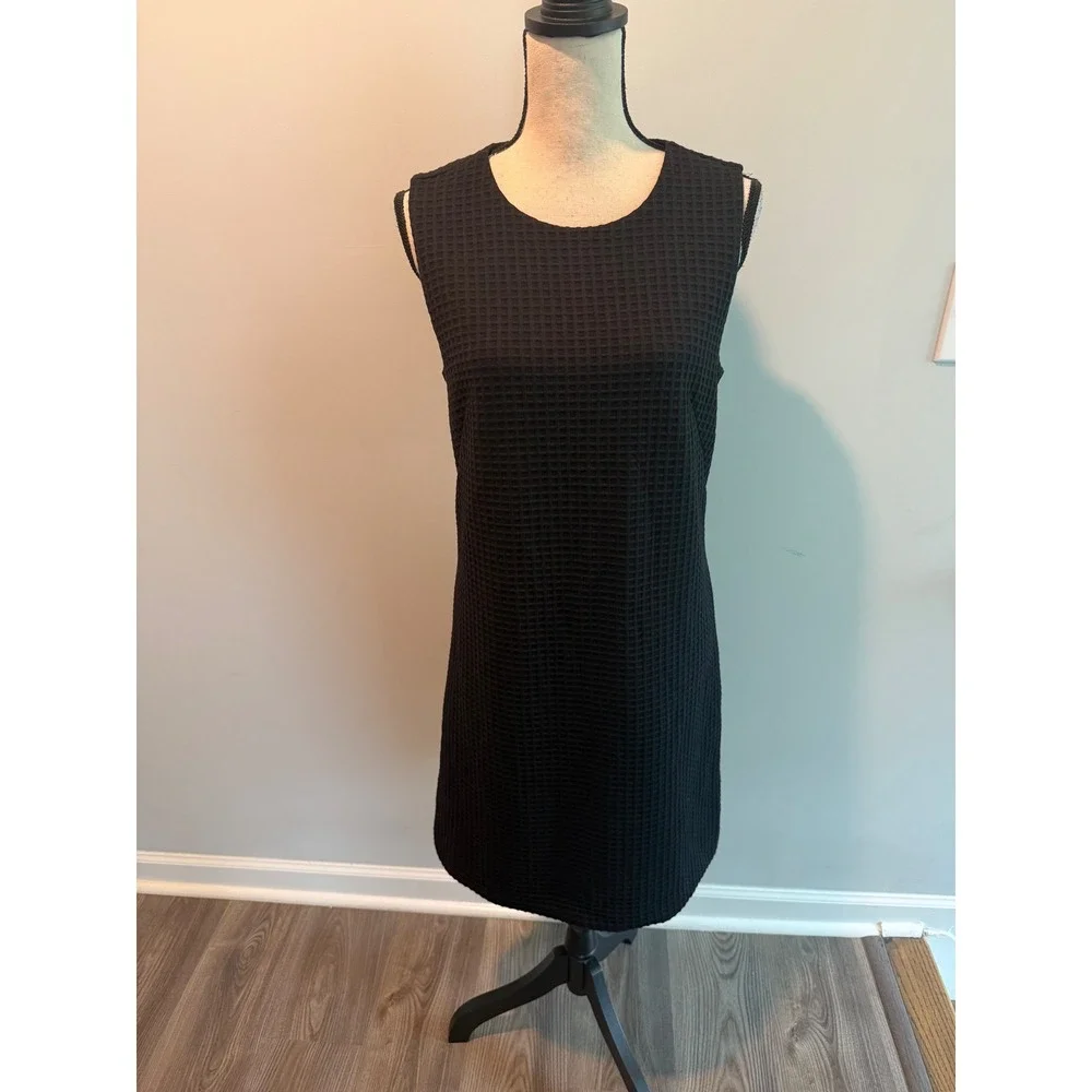 Ann Taylor Black Waffle Knit Sleeveless Shift Dress Women's size 8 NWT $129